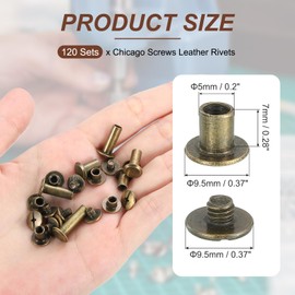 PATIKIL 8mm Chicago Screws Leather Rivets, 120 Set Leather Rivets Nail Stud Screws Bolt Assorted Kit for DIY Leather Craft Bookbinding Decorate Repair Belt Bag Clothing, Gunmetal