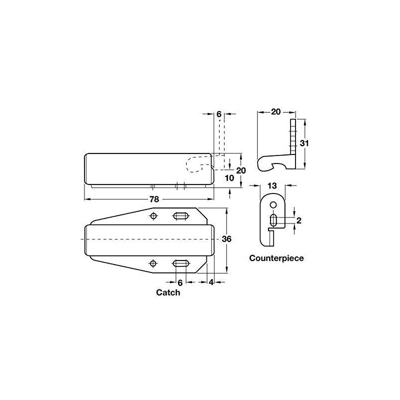 x2 Tutch Latch Automatic Spring Catch for Press to Open
