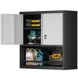 STEELIST Metal Cabinet Wall Mounted, Garage Storage Cabinet Heavy Duty, Metal Tool Cabinets with Doors and Shelves, Steel Wall Mounted Storage for Basement, Shop