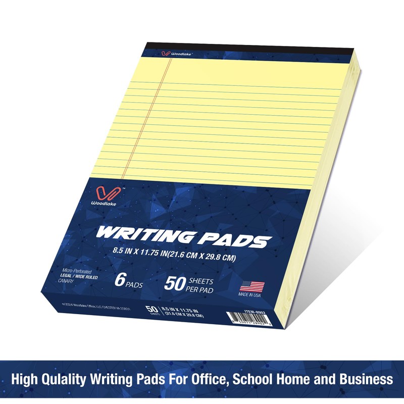 Woodlake Legal pads 8.5 x 11”, Wide Ruled Note Pads,