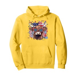 4th Of July Highland Cow Cute American Farm Boys Girls Kids Pullover Hoodie
