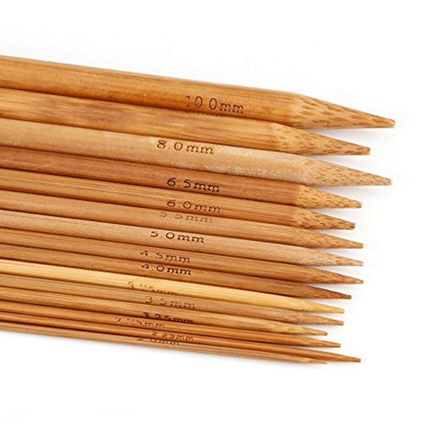75 Pieces Bamboo Knitting Needles Mixed Size Smooth Double Pointed Sweater Needles Set (15 Sizes 2mm to 10mm)