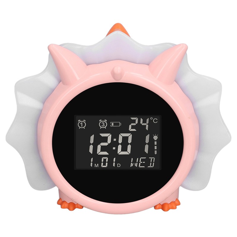 Alarm Clock Pink Dinosaur Shape Multifunctional Bedside LED Electronic Alarm