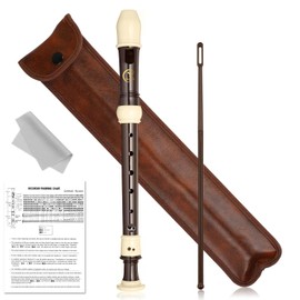 Soprano Recorder 8 Hole Flute in C Made of ABS Resin with Cleaning Rod Fingering Chart and Leather Storage Bag for Beginners Children (Brown)