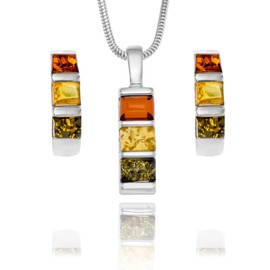 Copal Multicolour Amber Sterling Silver Jewellery Set, amber, Amber