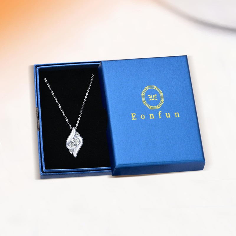 EONFUN 1.5CT Oval Moissanite Pendant Necklace for Women (Silver)