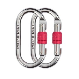 Pack of 2 Carabiner Hooks, 25 KN, Heavy Duty Safety Carabiner, Alloy Steel, O-Shaped Carabiner Carabiner, Screw Carabiner, Spring-Loaded Locking Snap Hook for Yoga, Hammock, Camping