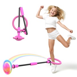 Ankle Skip Ball for Kids, Foldable Skip Ball with Colorful Flash Wheel, Indoor & Outside Game Toys, Christmas Birthday Gifts Toys for Girls and Boys Age 4 5 6 7 8 9 10 Years Old - Pink