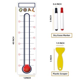 Goal Thermometer Chart Goal Tracker - 48"x12" Adhesive Dry Erase Fundraising Thermometer Sticker