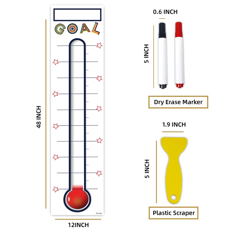 Goal Thermometer Chart Goal Tracker - 48"x12" Adhesive Dry Erase