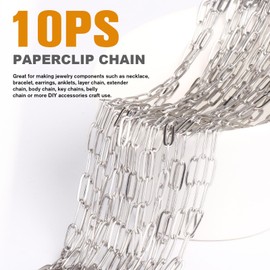 10PCS Paperclip Chains Necklace Bulk 3MM 18 Inches Stainless Steel Finished Paperclip Link Chain Bulk forJewelry Making