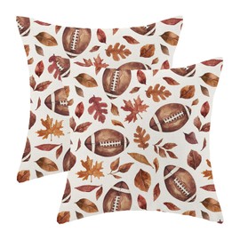 QANOK Fall Pillow Covers 18x18 Set of 2, Football Maple Leaf Decor Throw Pillows Seasonal Outdoor Autumn Thanksgiving Decorative Farmhouse Cushion Case Fall Decorations for Home Couch Sofa