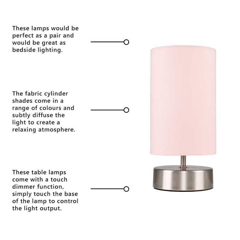 MiniSun Modern Chrome Touch Dimmer Bedside Table Lamp with Pink