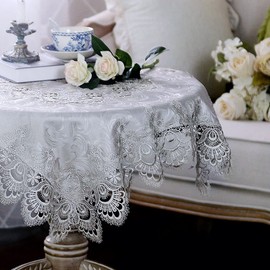 ARTABLE Lace Small Table Cloth Fall Christmas Macrame Tablecloth Table Topper for Thanksgiving Outdoor Farmhouse Rustic Kitchen Party Birthday Picnic (Stone, 43 x 43 Inch Square)