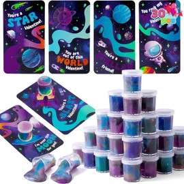 JOYIN 30 PCS Valentine Day Gift Cards with Galaxy Slime Stress Relief Fidget Toy for Kids Party Favor, Classroom Exchange Prizes, Exchange Gifts