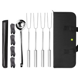 Accessory Pack for Solo Stove Mesa XL, 4 Stainless Steel Telescoping Marshmallow Roasting Sticks with Stick Rests Pellet Scoop Fireproof Mat Carry Bag for Fire Pit, Accessories for Outdoor Campfire