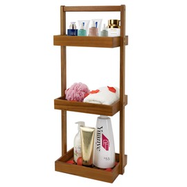 Utoplike Teak Shower Caddy Corner, 3 Tier Standing Shower Organizer Shelf with Handle, Wood Bathroom Stand Up Caddy Basket for Shampoo, Rack for Inside Shower, Bath, Office, Kitchen Desktop