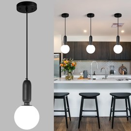 ZVXREZLD Modern Black Pendant Light Hanging Fixture Light for Kitchen Island,Mid Century White Globe Glass One Light Pendant Lighting for Dinning Room Living Room Bedroom Entryway(3-Pack)