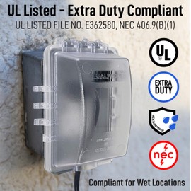 Sealproof 1-Gang Weatherproof Exterior in Use Outlet Cover and Box Kit - Metallic Electrical Outlet Box and UL Extra Duty, Lockable, in Use Outdoor Outlet Cover - Horizontal/Vertical Use