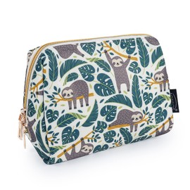 Aosbos - Bolsa de maquillaje para mujer, artículos esenciales de viaje, bolsa de cosméticos impermeable, bolsa de maquillaje para cartera, Hoja verde, Moda