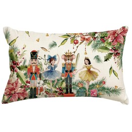 RABUSOFA Christmas Pillow Covers 12x20 Nutcracker Poinsettia Holiday Decor