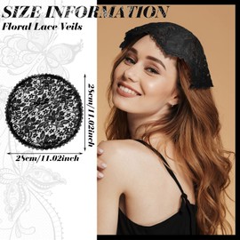 JenPen 2 Pcs Lace Embroidery Head Coverings for Women Chapel Cap Veils for Church Round Floral Lace Mantilla, Black and White(Stylish Style,11.02 Inches)