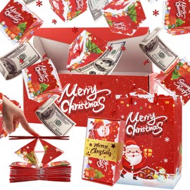 Surprise Gift Box Explosion for Money, Unique Folding Bouncing Red Envelope Gift Box with Confetti, Cash Explosion Luxury for Birthday Anniversary Valentine Proposal (15 Bounces) (Christmas-Red)