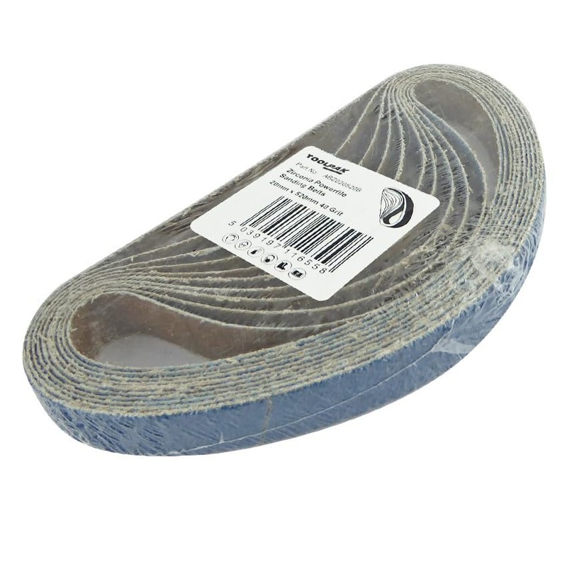 10 20mm x 520mm Zirconium Sanding Belts (40 Grit)