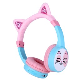 JBUNION Kids Headphones Wireless Children Cat Ear Bluetooth Earphones for Kids, 85dB Volume Limited, Built-in Mic, 3.5mm Wired Cable Toddlers Headphone, Gift for Boys/Tablet/Phone/Travel