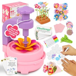 DIY Flower Making Kit for Girls - Build Your Own Flower Bouquet Toy with Coloring Petals, Challenge Cards & Markers! - Arts and Crafts for 5 6 7 8 Year Old Girls, Great Birthday Gift Idea for Kids