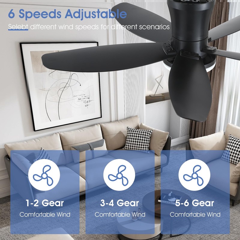 Surtime Flush Mount RGB Ceiling Fans with Lights-36 Low Profile