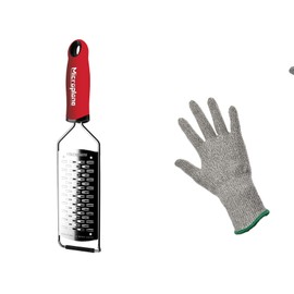 Microplane Gourmet Grater Fine Coarse Very Coarse Star Blade Rasp + Prymo Protective Glove Size 2-Way Cutting Edge Red
