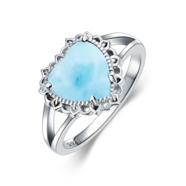 BETHZA Natural Larimar Rings for Women 925 Sterling Silver Heart Shape Genuine Larimar Gemstone Ring Western Jewelry Gifts for Birthday Mother's Day Size 6
