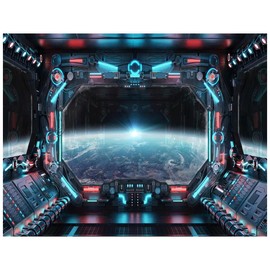 YYNXSY 7X5FT Spaceship Interior Science Fiction Series with Earth Window View Spaceship Photography Background for Children's Room Decoration