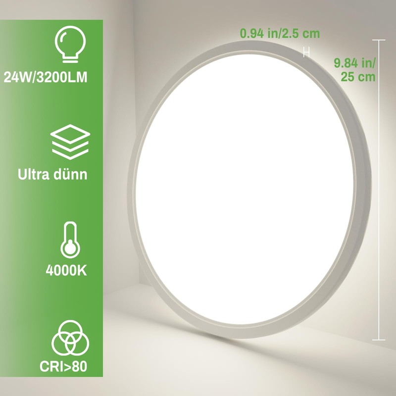 zemty LED Ceiling Light, Dimmable, 24 W, 3200 lm, RGB
