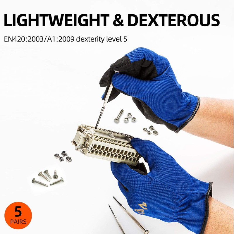 Vgo... 5Pairs Work Gloves Touchscreen, Light Duty Safety Gloves for