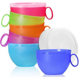 idea-station Neo Plastic Coffee Cups with Lid, 6 x 500 ml, Colourful, Shatterproof XXL Cup Set for Children and Seniors, Ideal Camping Cup with Handle