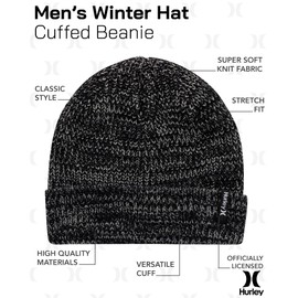 Hurley Men's Cuffed Beanie - Loose Knit Winter Hat (Black/Grey, One Size)