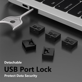 10Pcs USB Port Blocker with 1 Key,Locking USB Port/Dust Blocker,USB-A Dust Cap Female Port Plug Protector, Compatible with USB-A Ports,Computers,TVs,Routers (Black)