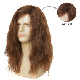 Siudus Mens Long Brown Curly Wig 70s 80s Side Part Synthetic Wigs Fluffy Daily Cosplay Custome Hair Wig