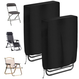 OFFCUP 2 Pcs Folding Reclining Chair Cover, Waterproof 210D Oxford Fabric Heavy Recliner Chair Cover, Windproof Anti-UV Rip Proof Outdoor Patio Sunbed Covers, Sun Lounger Covers, 93 x 82cm (Black)