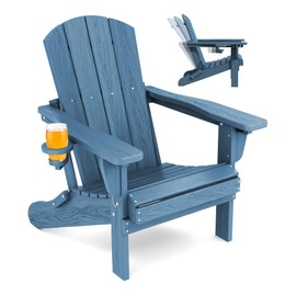 SERWALL Reclining Folding Adirondack Chair with Cup Holder, Blue