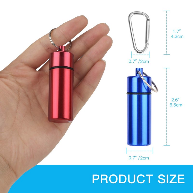 OOTSR Portable Pill Case (2.6"x0.7") with D-Ring Carabiner Waterproof Aluminum