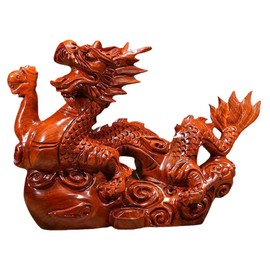 1 Pcs Wooden Dragon Handmade Sculptures Statues 2024 Chinese Zodiac Year Wooden Color Figurine for Luck and Success Handcrafted Accent Decoration Artwork