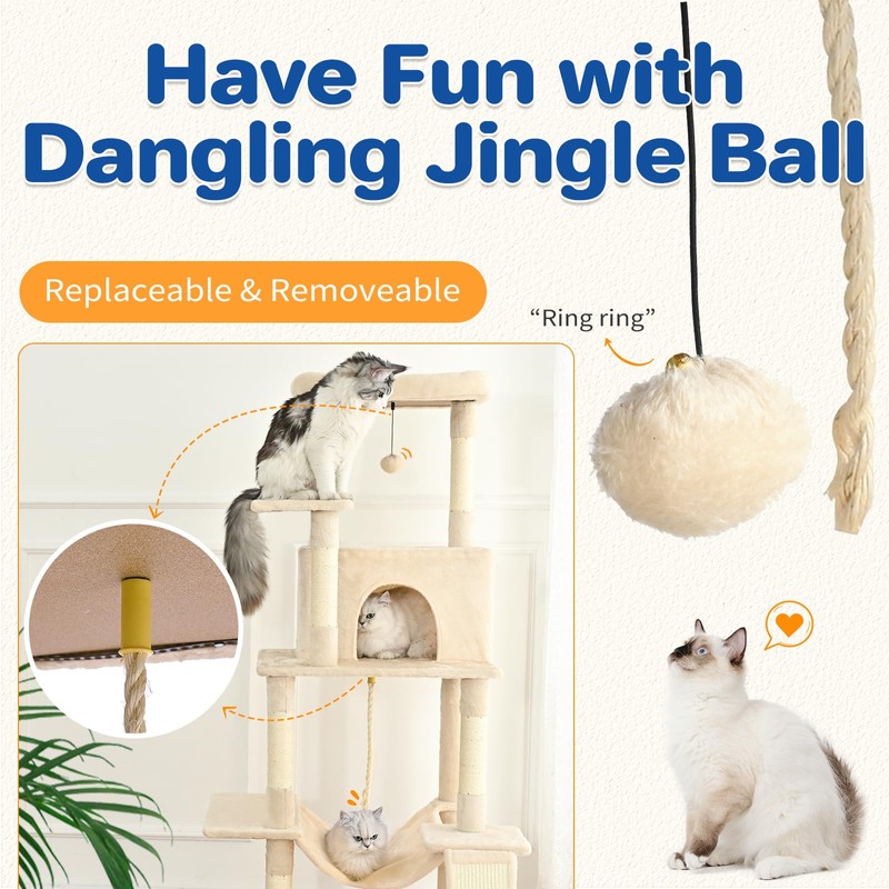 ABCPET Cat Tree Tower 63in Multi-Level Cat Tower for Indoor