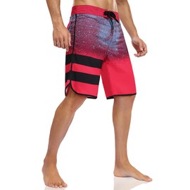 Nonwe Men's Board Shorts Swim Trunks Long Summer Surf Shorts for Men Red&Blue 38