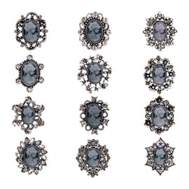 Ezing Vintage Princess Frame Crystal Cameo Brooches Pins Set for Women (b)