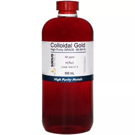 Sirius Metals True Colloidal Gold NanoParticles (AuNPs): 50 ppm - 500 mL in Plastic