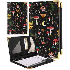 Slohif Server Book for Waitress Cute Serving Books with Zipper Pocket Accessories Leather Server Check Book Restaurant Waiter Server Booklet Organizer Ticket Book Holder Mushroom