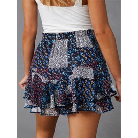 Flowy Shorts for Women Casual Boho Floral Skorts Ruffle Mini Skirts Running Tennis Butterfly Shorts Chiffon Shorts - Multi Floral Print M